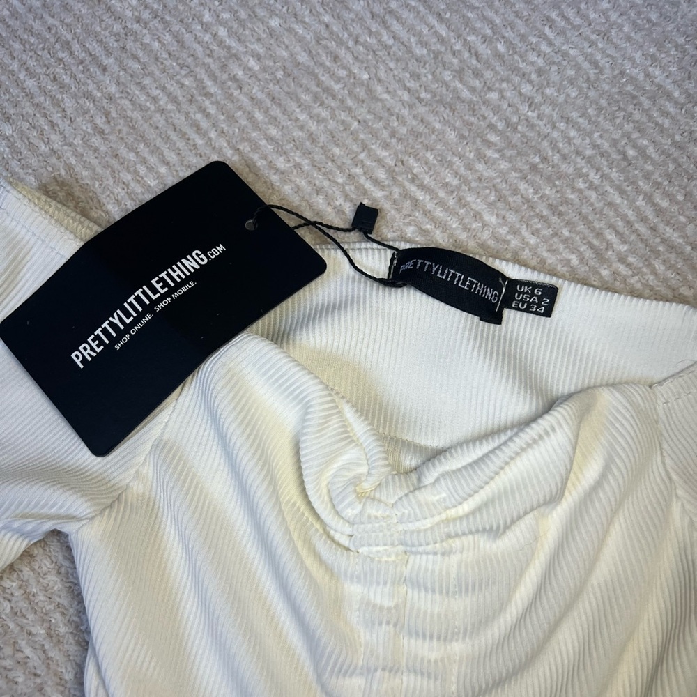 White Ruched Long-Sleeve Bodycon Dress - Picture 2 of 3